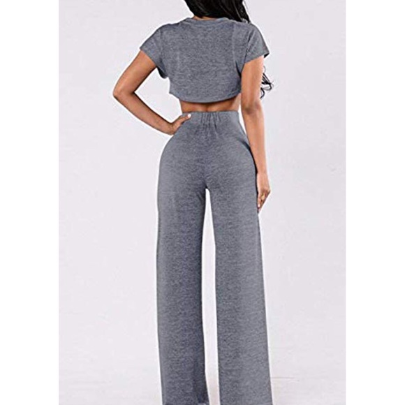 Grey wide leg pant and crop top set - Picture 2 of 8